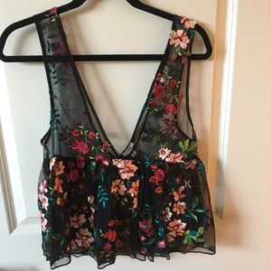 Ecoté mesh floral embroidered top